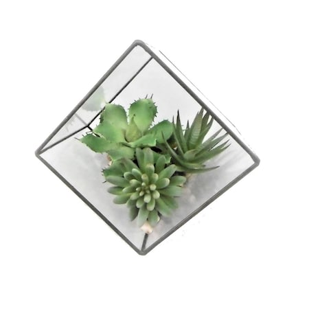 Dare2Decor 7.5 in. Green Succulents in Geo Terrarium DA3265160